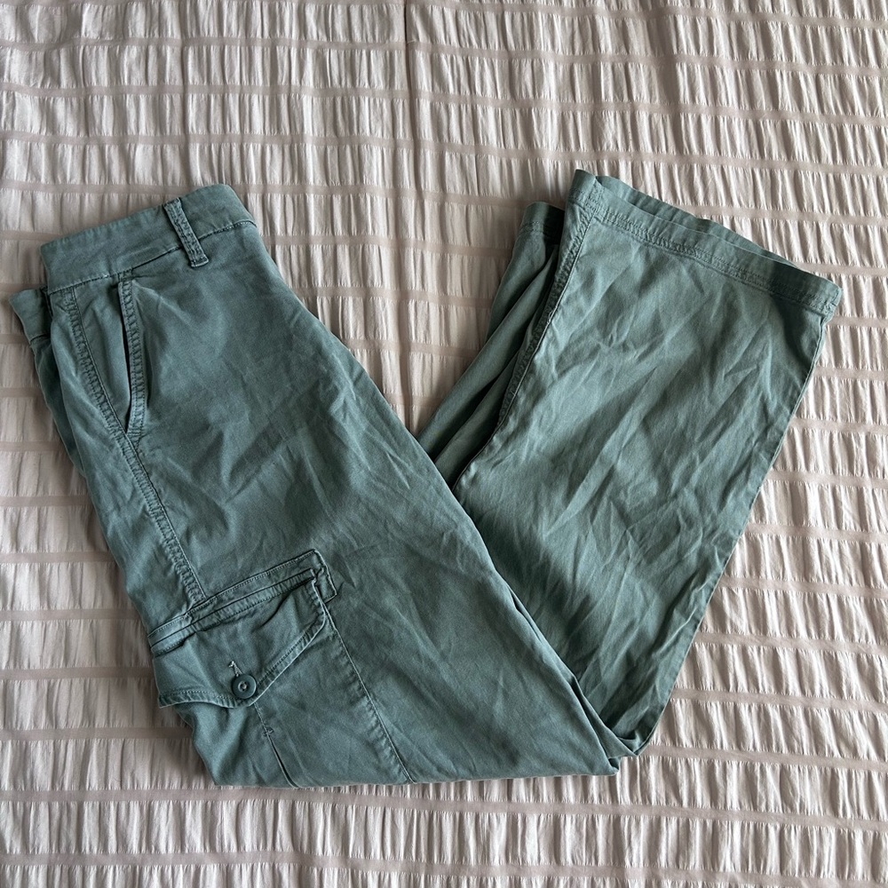American Eagle Green Baggy Wide Leg Cargo Pants (4)